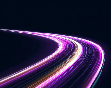 A high-speed train rushing through a digital landscape made of glowing lines and geometric shapes. The motion blur emphasizes rapid movement and futuristic technology. PNG