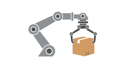 Industrial Robotic Arm Holding Cardboard Box for Automation.