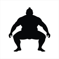 Silhouette of a sumo wrestler in a crouched stance