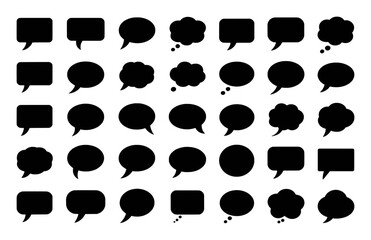 Collection of Black Speech and Thought Bubbles in Various Shapes