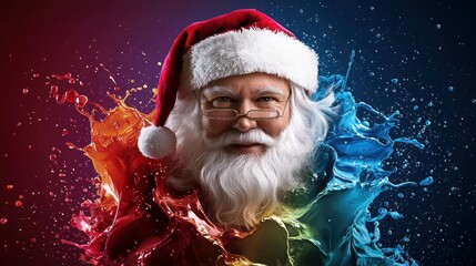 Santa Claus with Colorful Splashes A Festive and Vibrant Holiday Illustration