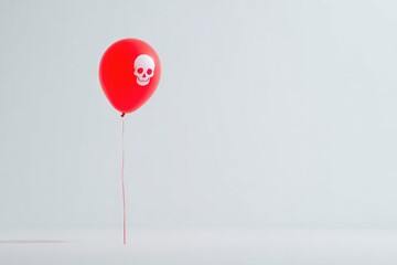 Red balloon features skull design, creating striking yet playful