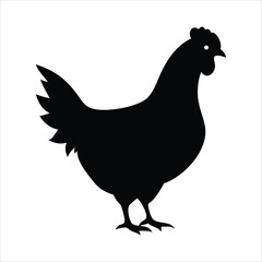 Black silhouette of a chicken standing on a white background