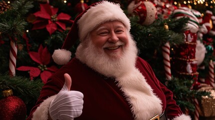 Santa Claus Giving a Thumbs Up Festive Christmas Cheer and Holiday Season Celebration