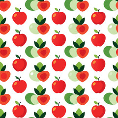 Vector vector art of seamless pattern of red apples and green apple slices, vector illustration transparent background