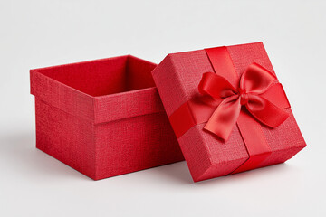 Open Red Gift Box with Ribbon on White Background