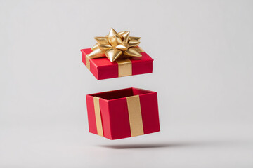 Open Red Gift Box with Ribbon on White Background