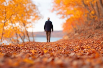 Walking through serene path surrounded by vibrant autumn foliage