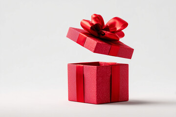 Open Red Gift Box with Ribbon on White Background