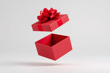 Open Red Gift Box with Ribbon on White Background
