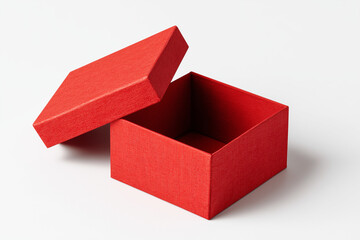 Empty Red Box with Open Lid Isolated on White Background