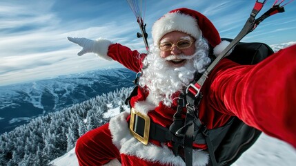 Santa Takes Flight A Paragliding Adventure in the Winter Wonderland for Holiday Spirit