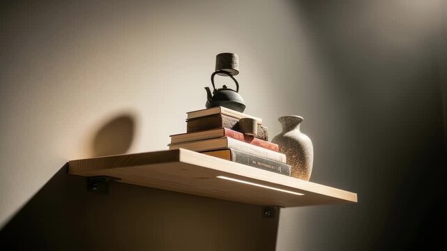 Demonstration of weight testing on a newly installed invisible bracket floating shelf to prove strength and stability.
