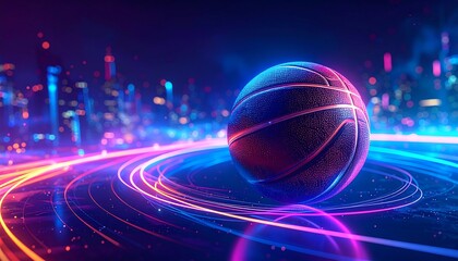 Futuristic basketball in a vibrant city