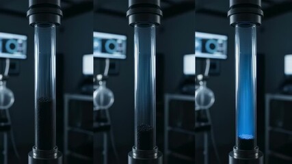 Timelapse composite of oxygen extraction process from lunar soil sample demonstrating gradual buildup of oxygen concentration inside reactor tube.