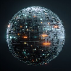 Cybernetic Mega Sphere with Neon Data Grids