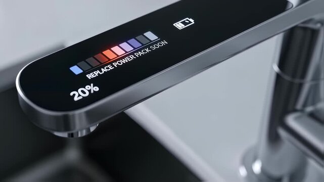 Dashboard display showing battery life status of a touchactivated faucet for timely power pack exchange.