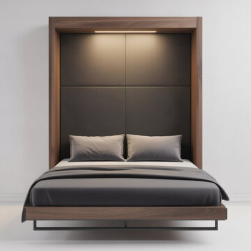 Modern murphy bed with a sleek design and integrated lighting, perfect for saving space in a small room