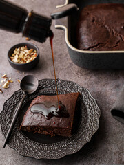 chocolate brownie pie with hazelnuts 