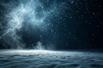 Dark background with snow particles, winter background.