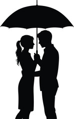 Couple sharing umbrella black silhouette woman
