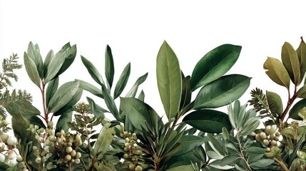 Fototapeta premium botanical border illustration of leaves and foliage creating a natural element