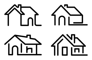 Fototapeta premium Minimalist Line Art Icons of Four Different Houses