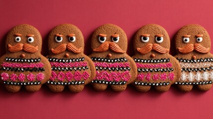 funny gingerbread cookies wearing ugly holiday sweaters and eyes and a mustache no logos no brands ar 169
