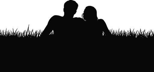 Obraz premium Couple silhouette sitting in grass outdoor