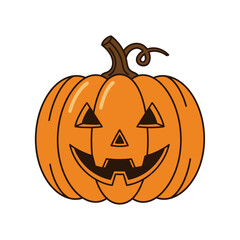 Cartoon Jack-o'-Lantern with Smiling Face and Brown Stem