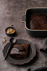 chocolate brownie pie with hazelnuts 
