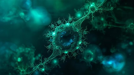 Abstract glowing green cell with intricate network