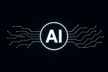 Futuristic ai logo with glowing circuit board connections on a dark background symbolizing artificial intelligence and technology