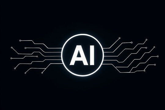 Futuristic ai logo with glowing circuit board connections on a dark background symbolizing artificial intelligence and technology