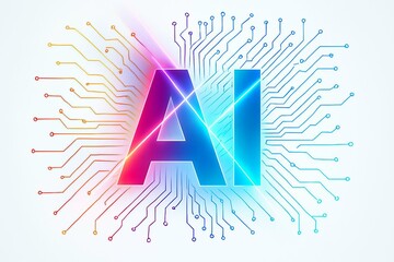 Vibrant ai logo with colorful light streaks on a digital circuit board background