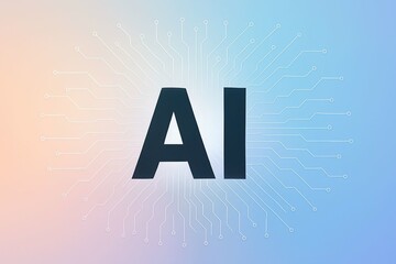 Artificial intelligence ai text on a gradient background with digital data streams and glowing particles