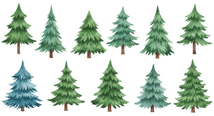 Obraz premium watercolor set of Christmas trees on transparent background