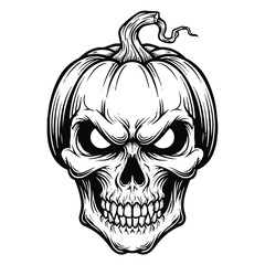 Scary skull pumpkin face illustration isolated on white background