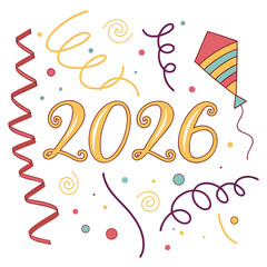 Colorful vector illustration of a festive greeting card with confetti and celebration design for birthday and new year parties