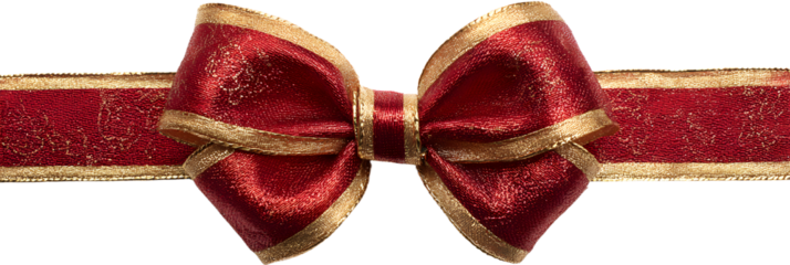 red ribbon and bow with gold isolated against transparent background
