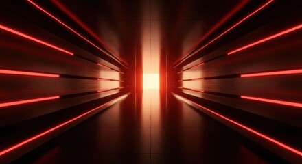 Abstract Red Neon Light Tunnel Futuristic Background