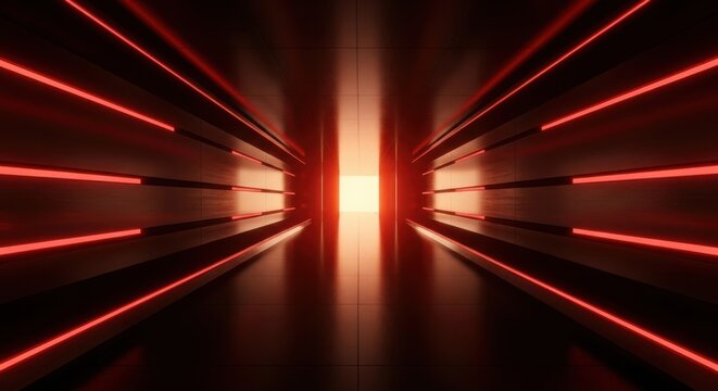 Abstract Red Neon Light Tunnel Futuristic Background