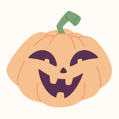 Halloween pumpkin with spooky faces, carved jack-o-lanterns, flat design.