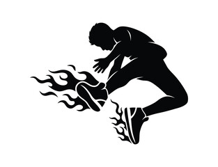 Silhouette of a man jumping with flames