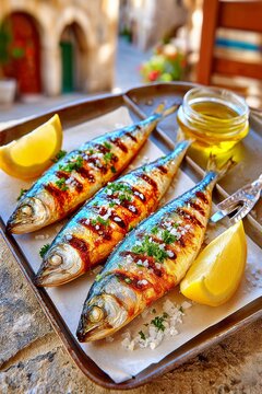 Preparaci&oacute;n de sardinas a la parrilla en un mercado de Lisboa, saboreando la gastronom&iacute;a local