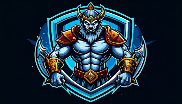 Powerful warrior in a shield emblem