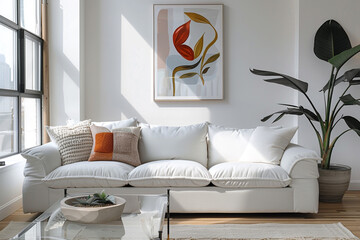 Stylish Contemporary Living Room with Clean White Design and Natural Light