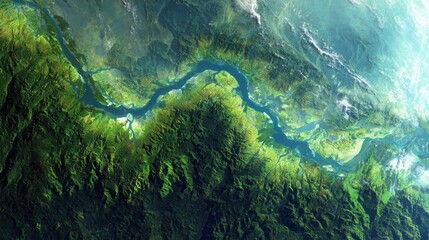 aerial view lush green river delta
