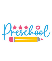 Preschool typography clip art design on plain white transparent isolated background for card, shirt, hoodie, sweatshirt, apparel, tag, mug, icon, poster or badge