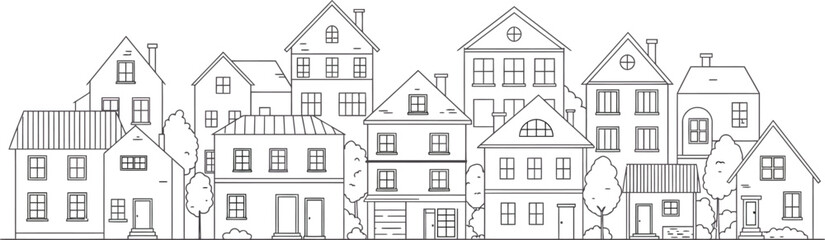 a charming sketch of quaint houses in a small town